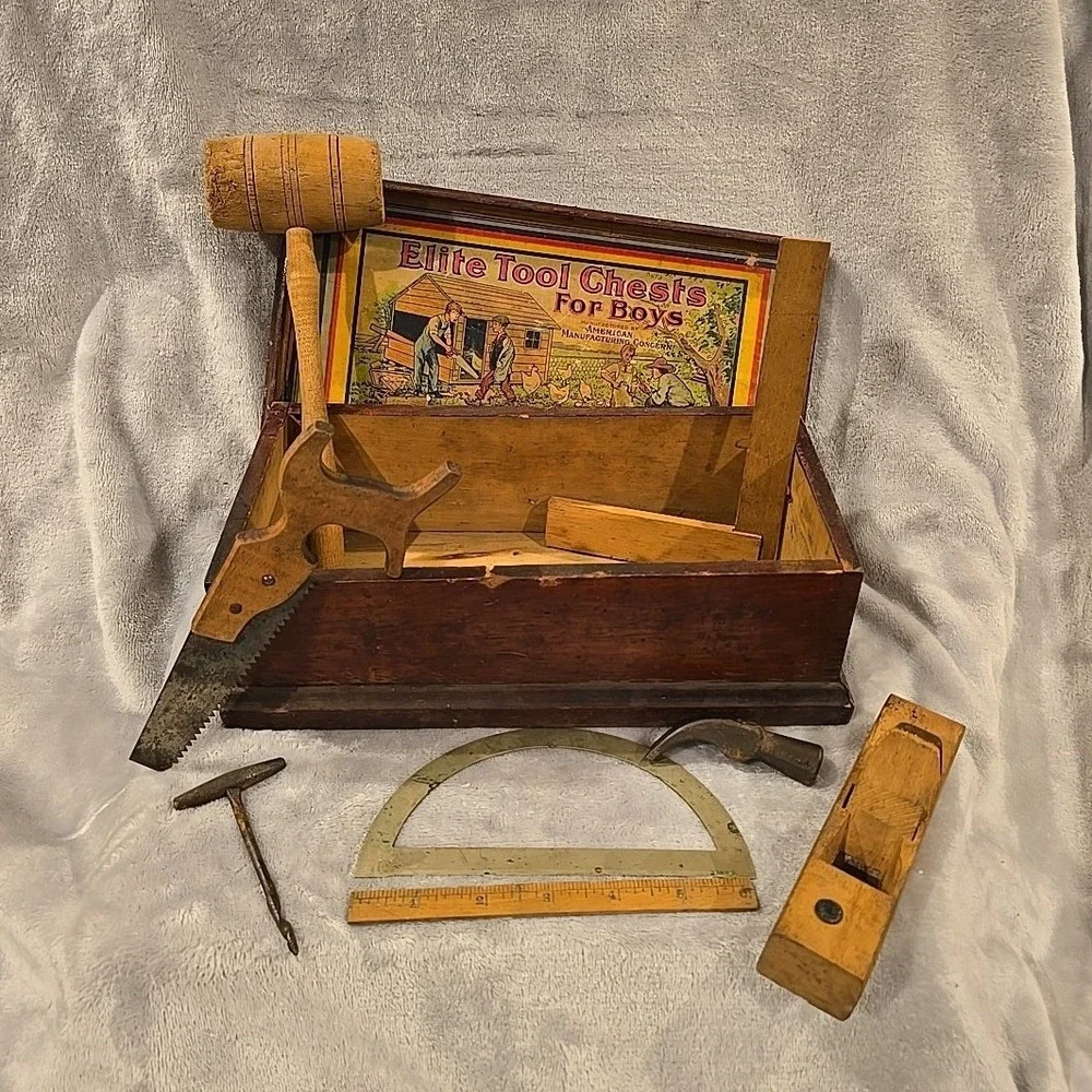Antique Elite Tool Chests For Boys American Mfg Concern Wood Tool Set No. 480 - Picture 1 of 4